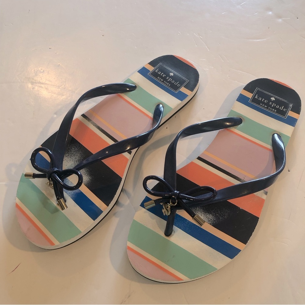 KATE SPADE Stripe Tied Bow with Charms Flip-Flop SANDALS 7-8